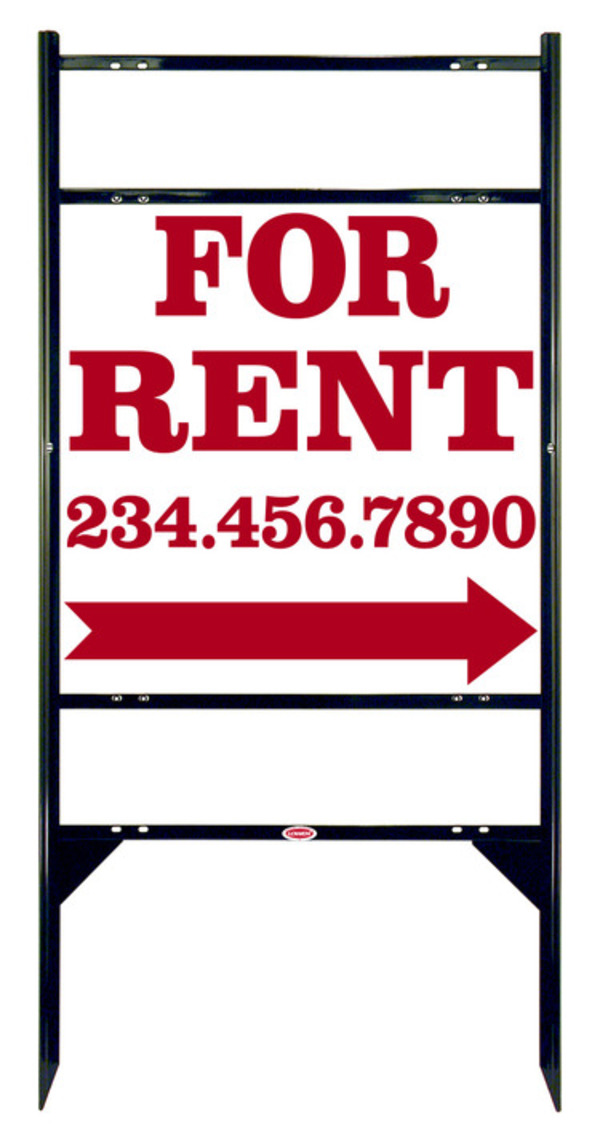 For Rent Angle Iron Sign Units with Large, Bold Text,  2 Rider Inserts, 24h x 24w, Black